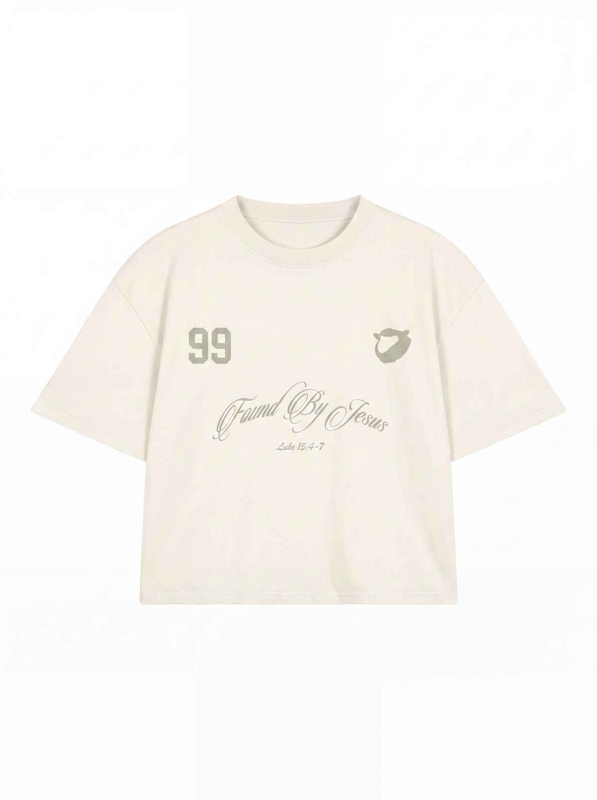 Camiseta boxy "FOUND BY JESUS" off-white