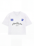 Camiseta boxy "FOUND BY JESUS" off-white/azul